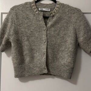 Zara Gray Cardigan with Embellished Collar